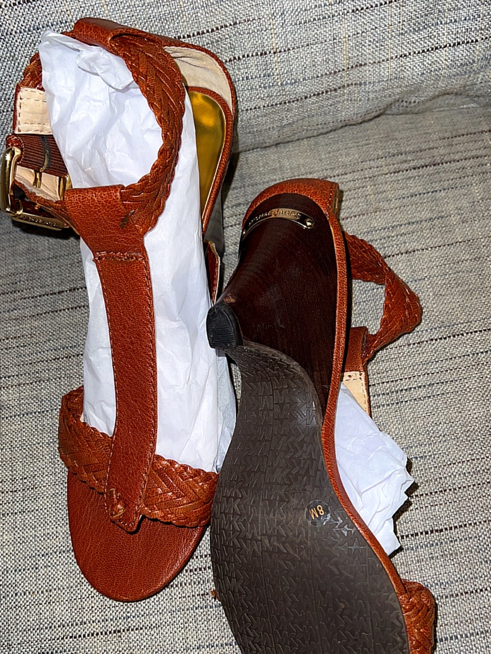Michael Kors Brown Leather T-Strap Sandals - Picture 2 of 7